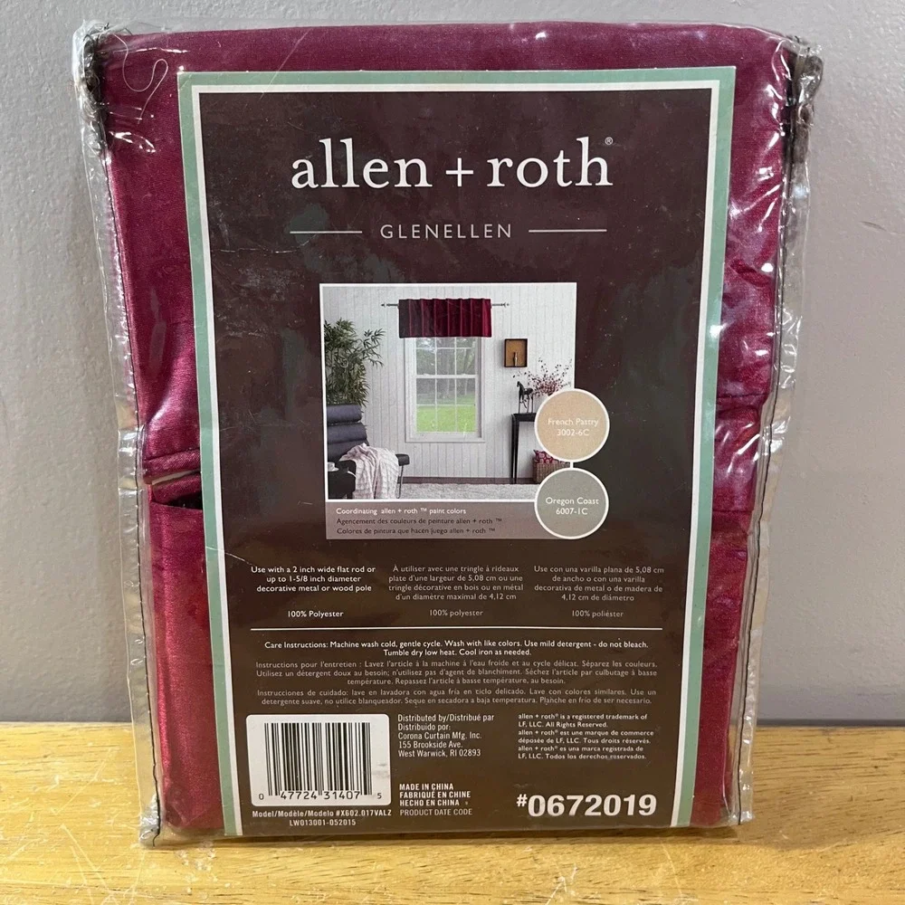 Allen + Roth Glenellen Red Back Tab Valance 52x18 Window Treatment #0672019